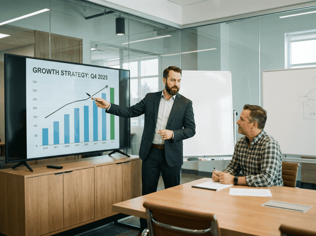 firefly gemini flash 1. fotografía fotorrealista de un consultor de marketing de unos 35–45 años explicand 787674