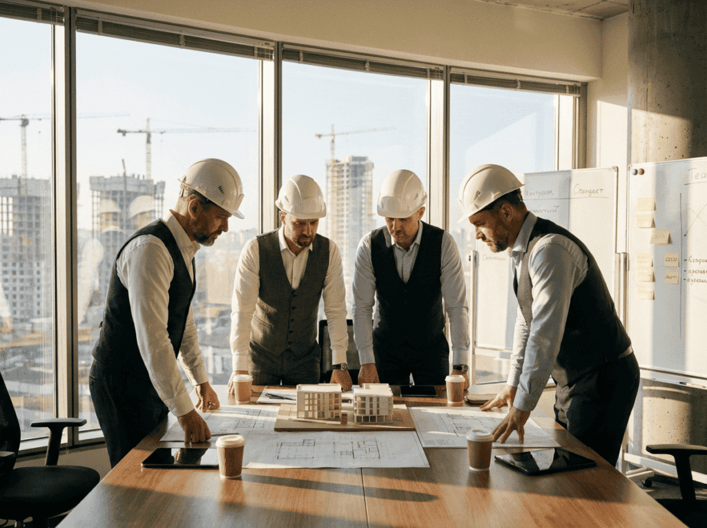 fotografía fotorrealista de un grupo pequeño de desarrolladores inmobiliarios de entr 289008